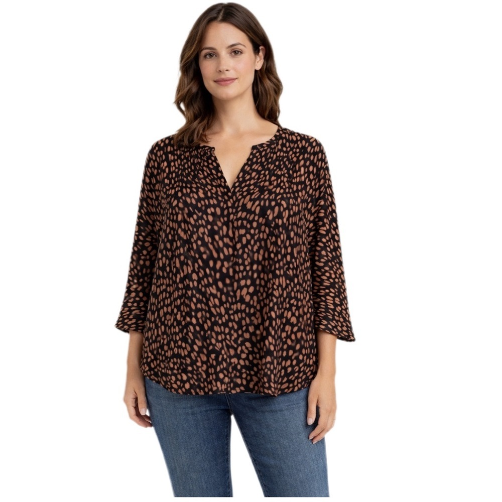 Mittoshop Popover Blouse V Neck Elbow Sleeve Oversized Black and Brown Size S